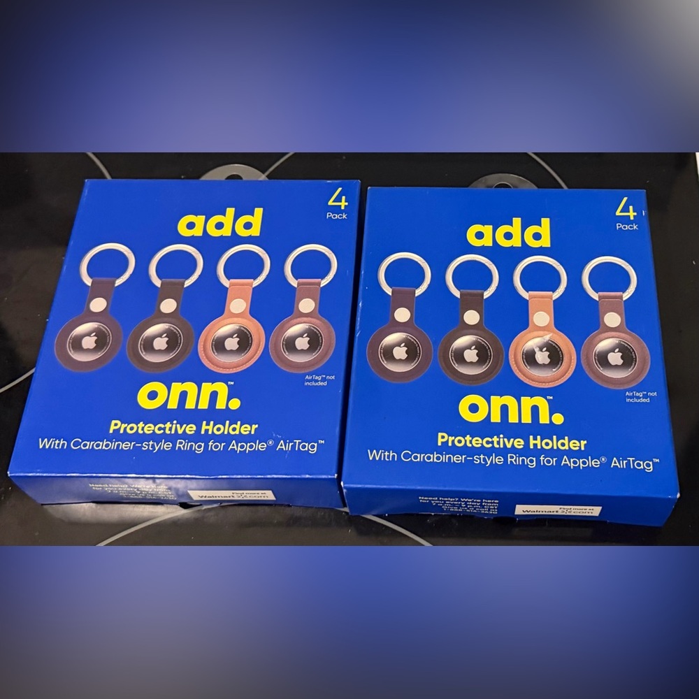 Onn. Holder w Carabiner Style Ring for Apple AirTags Vegan Leather Two Boxes